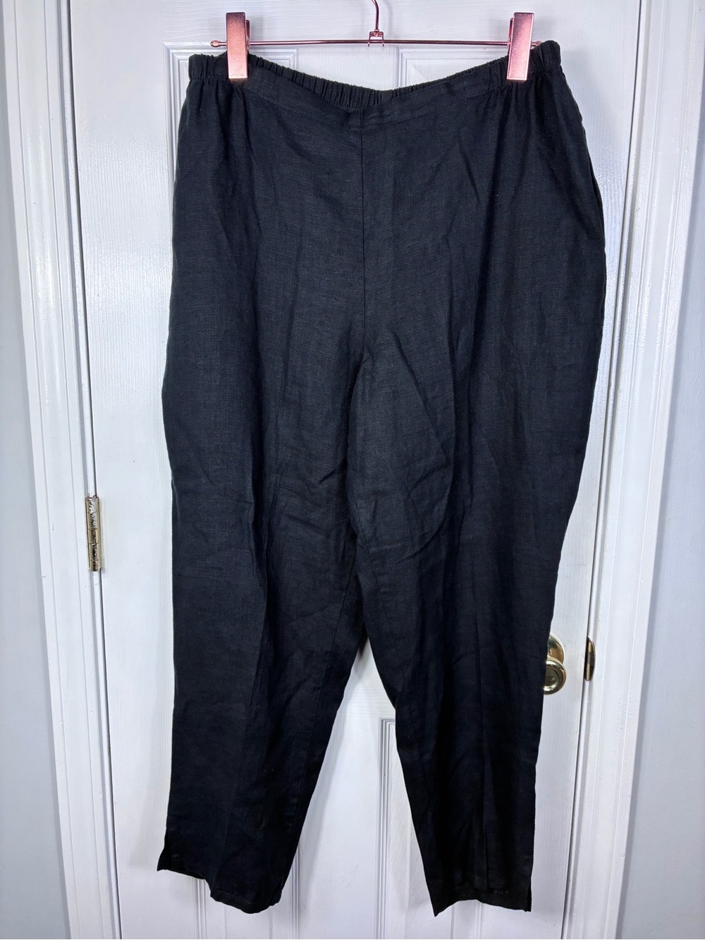Flax Black Linen Elastic Waist Pants Womens Medium